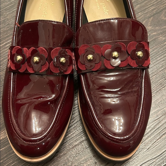 Kate Spade Burgundy Patent Leather Loafers with Floral Accent - Picture 4 of 6
